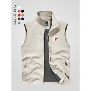 Men's Solid Color Hooded Vest Jacket, Regular Fit Casual Outdoor Fishing Camping Multi-pocket Sleeveless Outerwear for Daily Wear, Fashion Men's Clothes for All Seasons, Tops