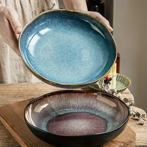 Vintage Luxury Ceramic Salad Bowl, Irregular Deep Dish with Spotted Glaze Design, Perfect for Daily Dining & Formal Occasions, Salad Serving Bowls