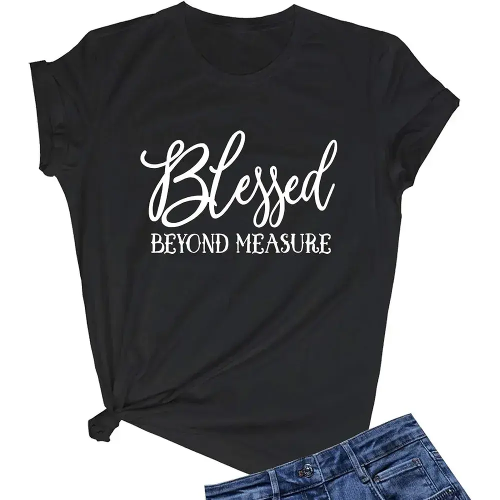 LOOKFACE Camisetas gráficas divertidas y lindas con diseño de Blessed Beyond Measure para mujer (ideas de regalo)