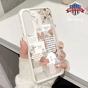 Magnetic Phone Case Compatible with Galaxy S23 Ultra S24 Plus S25 S22+ FE Scripture Blooms Pattern Acrylic Back TPU Edges Clear support wireless charging Bumper Cover for Girl