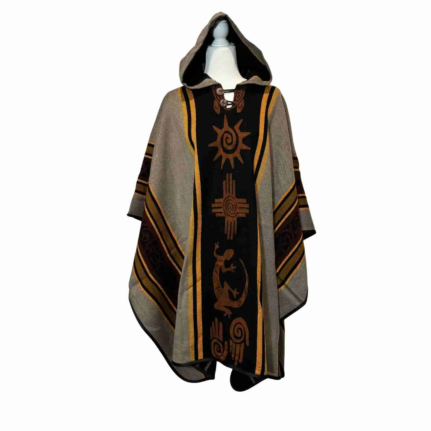 Four Directions Earth Hooded Alpaca-Blend Poncho Desert Moon