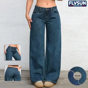 Flvsun-Women Y2k Low Rise Baggy Jeans Vintage Boyfriend Loose Fit Straight Wide Leg Jeans Casual Long Denim Pants 90s outfits straight leg jeans stacked jeans baggy jeans