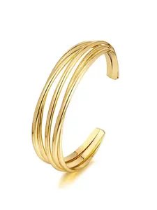 Gold Cuff Bracelet for Women Chunky Multi-layer Cross Wire Open Bracelet Hollow Wide Cuff Bracelets Adjustable Gold Open Cuff Bangle Bracelet, Modern Fashion Accessories, Elegant Minimalist Bangle