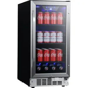 EdgeStar CBR902SG Built-in Mini Fridge, 15 in. Wide 80-Can Beverage Cooler with Stainless Steel Design and Blue LED Lighting, Built-In Mini Fridges