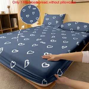 1 Simple Modern Heart Geometric Print Fitted Sheet, Bedroom Bedding, Soft Flannel Fabric, No Pillowcases Included, Home Decor