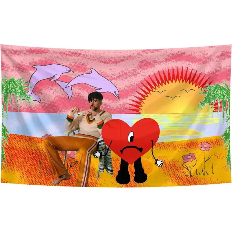Bad Cute Bunny Un Verano Sin Ti Album Cover Tapestry, 3x5 Ft Funny Wall Hanging Art, Home Decor for College Dorm Room Gift, Indoor Decoration, Room Decorations Man Cave Accessory tiktokshopbacktoschool