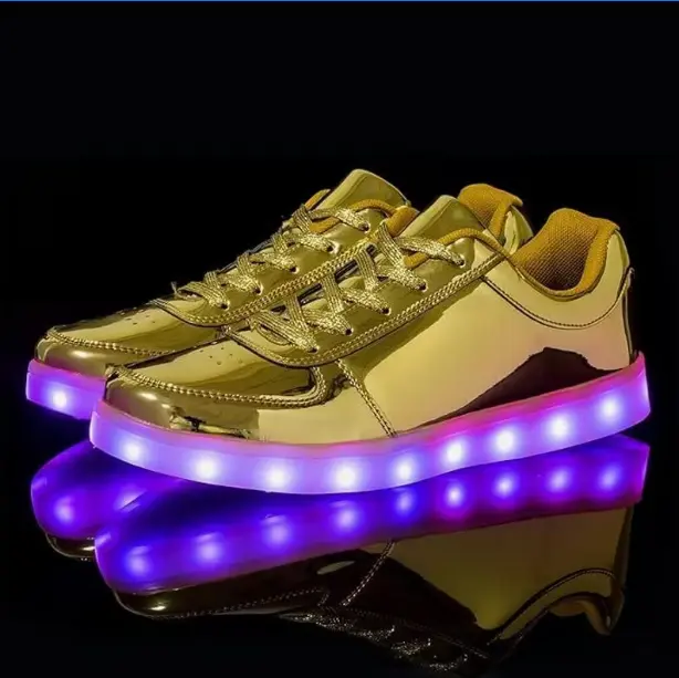 LED Light Up Shoes for Men & Women, USB Charging High Top Sneakers, Glow in The Dark Adult LED Sneakers (Glowing Gold, US Footwear Size System, Adult, Women, Numeric, 5-10 US Size))