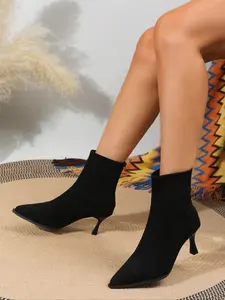 Women's PU Leather High Heel Ankle Boots, Pointed Toe Cat Heels, Elegant Fashion for Party & Daily Wear, Autumn/winter Must-Have, Footwear
