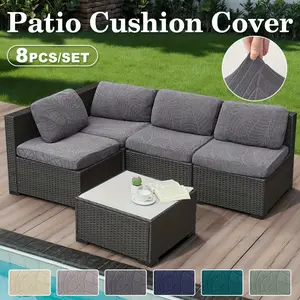 8 Pcs Set of Elastic Large Leaf Jacquard Covers—Suitable for Pool Cushions, Throw Pillows, Seats, Outdoor Seating Furniture, and Sofas—Reusable, Easy-to-Clean Garden Furniture Covers