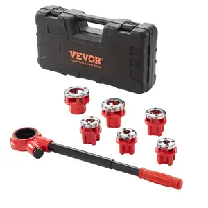 Ratchet Pipe Threader Kit, 1/4" NPT - 1-1/4" NPT Manual Ratcheting Pipe Threader, Portable Pipe Threading Tool Set with 6PCS NPT Dies, Storage Case for Galvanized Aluminum Iron Copper Pipes