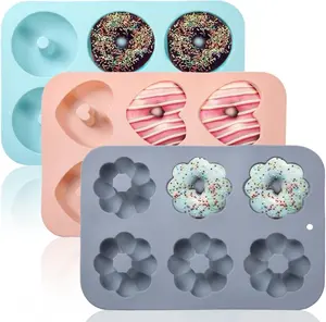 3Pcs Donut Pan Silicone Baking Mold 6 Cavity Non-Stick Doughnuts Baking Pans BPA Free for Donuts, Muffin, Cake Biscuit Bagels - Oven & Dishwasher Safe (Blue+Gray+Pink) - Home Improvement.