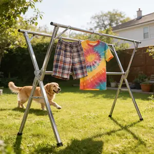 78.75in/94.5in X-Frame Heavy-Duty Clothes Drying Rack, Foldable Telescopic Stainless Steel Freestanding Laundry Rack With Windproof Sock Clips, Space Saving For Indoor Outdoor Balcony