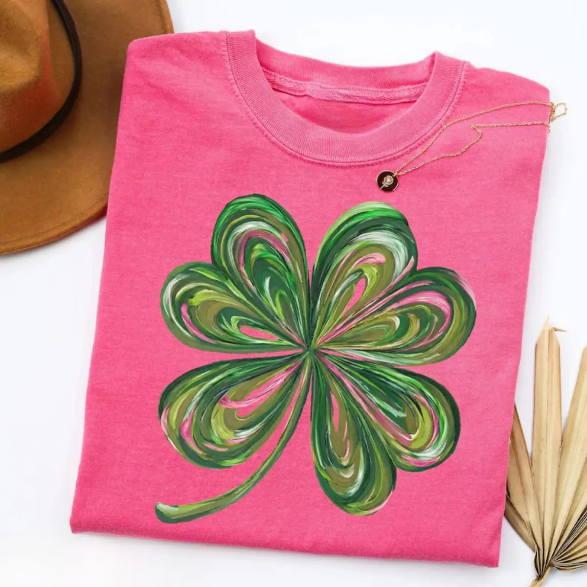 Lucky Shamrock T-Shirt, Four Leaf Clover Graphic Tee, Cute Irish Retro Shirt, St. Patrick’s Inspired Party Gift