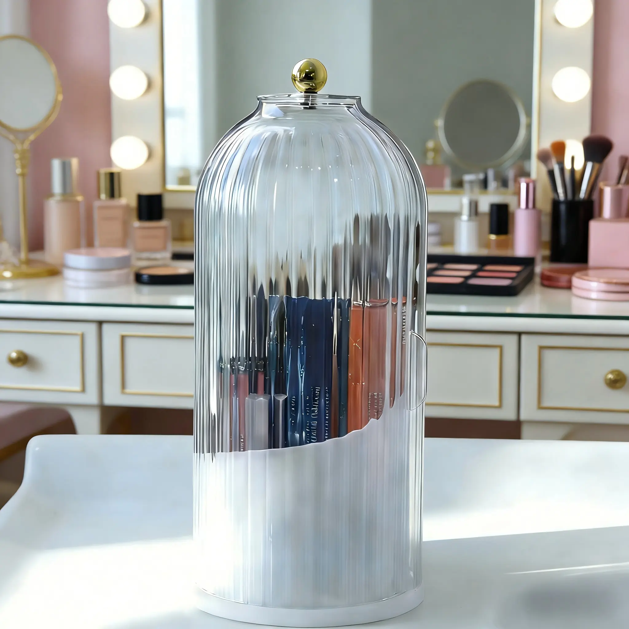 Dustproof Toothbrush Holders with Cover, Rotating Electric Toothbrush and Toothpaste Holder for Bathroom Countertop, 3 Slots Transparent Makeup Brushes Organizer for Vanity Makeup Brushes Holder.Spring Gift#Mother's Day#SummerVibes