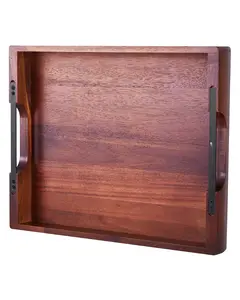 Serving Tray 17x12.2 Inch Acacia Wood, Food Serving Table And Laptop Desk With Sturdy Handles, Durable Lightweight Kitchen Organizer, Portable Breakfast Tray For Home, Dining, Office Or Travel, Easy To Clean