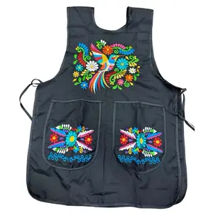 Mandil Escapulario Colibrí Embroidered Mexican Vest Apron Floral Hummingbird Design Embroidery