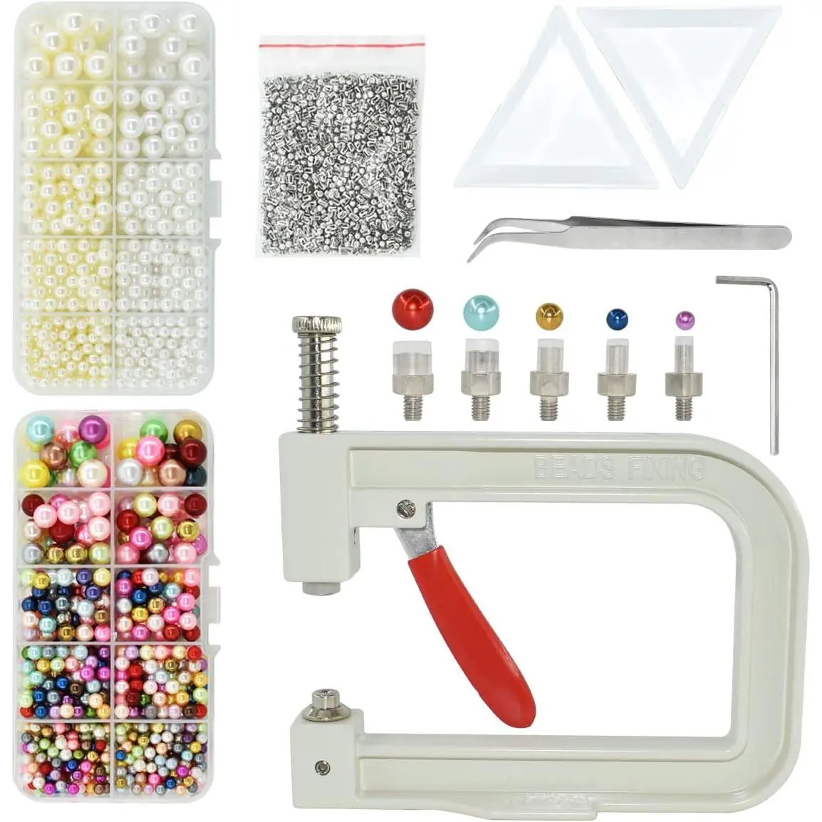 5400 count  Beads Hand Press  Setting Tool Set, Beads Rivet Fixing Machine, DIY Handmade  Setting Machine with Beads Nails Screw Heads Tweezers Wrench Trays for DIY Crafts Accessories