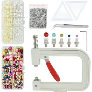 5400 count  Beads Hand Press  Setting Tool Set, Beads Rivet Fixing Machine, DIY Handmade  Setting Machine with Beads Nails Screw Heads Tweezers Wrench Trays for DIY Crafts Accessories
