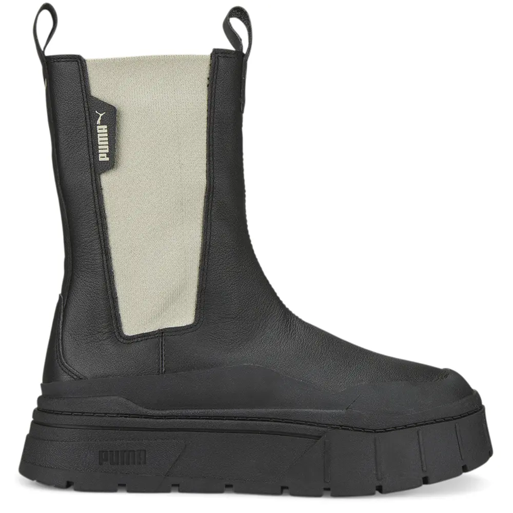 PUMA Womens Mayze Stack Round Toe Chelsea Casual Boots Mid Calf - Black