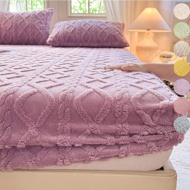 Bed Sheet Set 3 Piece, Jacquard Satin Finish, Polyester Fiber, Thick Velvet Fabric, Fits 11.81-13.39 Inch Mattress, Soft Bedding Set, Comfy Bedding Set, Fitted Sheet Set