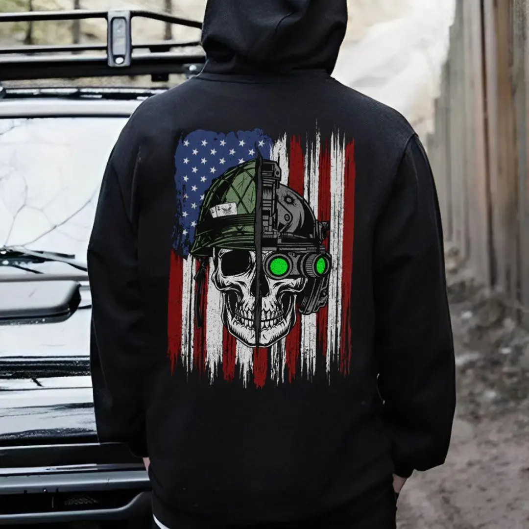 Tactical Skull Night Vision Hoodie – American Flag Military Hoodie for Men