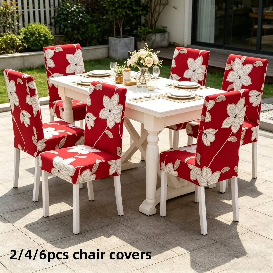 2/4/6 Piece Floral Print Elastic Chair Covers, Dining Chair Slipcover, Washable for Dining Room, Living Room, Outdoor, Kitchen, Pet Friendly