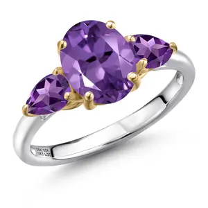 Gem Stone King 925 Silver and 10K Yellow Gold Purple Amethyst Engagement Ring For Women | 2.32 Cttw | Oval 9X7MM | Gemstone February Birthstone