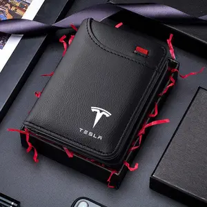 Soft Wallet Leather Mini Credit Card Purse, Portable Small Wallet for Tesla Model 3/s/x/y/roadster/spacex, Car Emblems Design