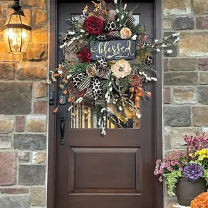 40cm Retro Wildflower Garland Imitation Dried Flower Leopard Bow Wall Decor Garland Summer Front Door Holiday Decoration Garland