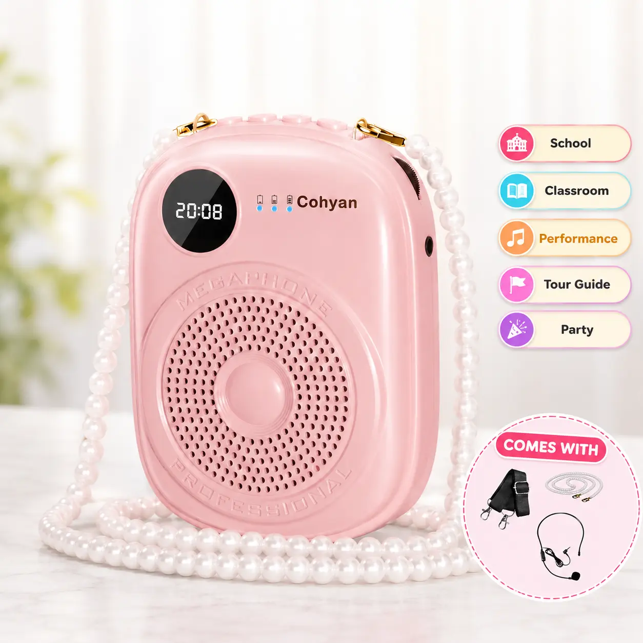 Kids Voice Amplifier with Headset Mic & Wireless Microphone, Bluetooth Portable Speaker for School Presentations, Classroom Activities, Learning, Role Play & Gifts for Girls and Boys
