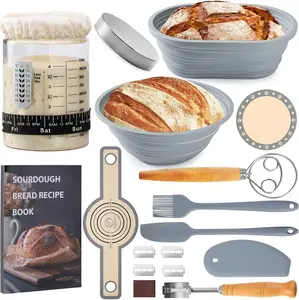 Angadona Sourdough Starter Kit - Complete Kit with Round & Oval Baking Sizes, Glass Jar, Silicone Sling, and Recipe Book - Perfect Gift Idea Bakeware