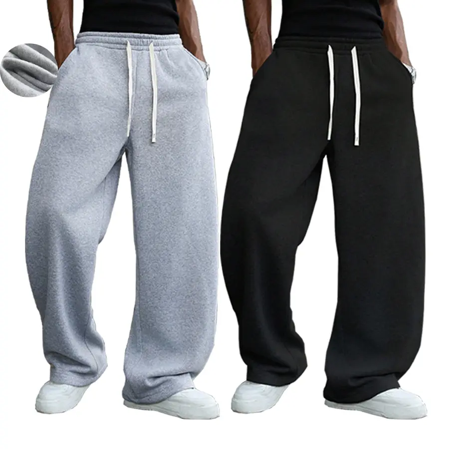 Men's 2PCS Classic Heavyweight Baggy Fleece Sweatpants - Gym Streetwear Bottoms, Casual Sporty Pants, Everyday Street Pants for Autumn & Winter, Baggy Sweatpants