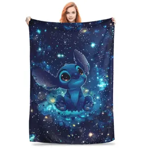 [SummerVibes] DISNEY CLASSIC Stitch Pattern Blanket, Flannel Blanket - Soft and Comfortable, Lunch Break Blanket, Suitable for Home Bedroom, Outdoor Travel Camping