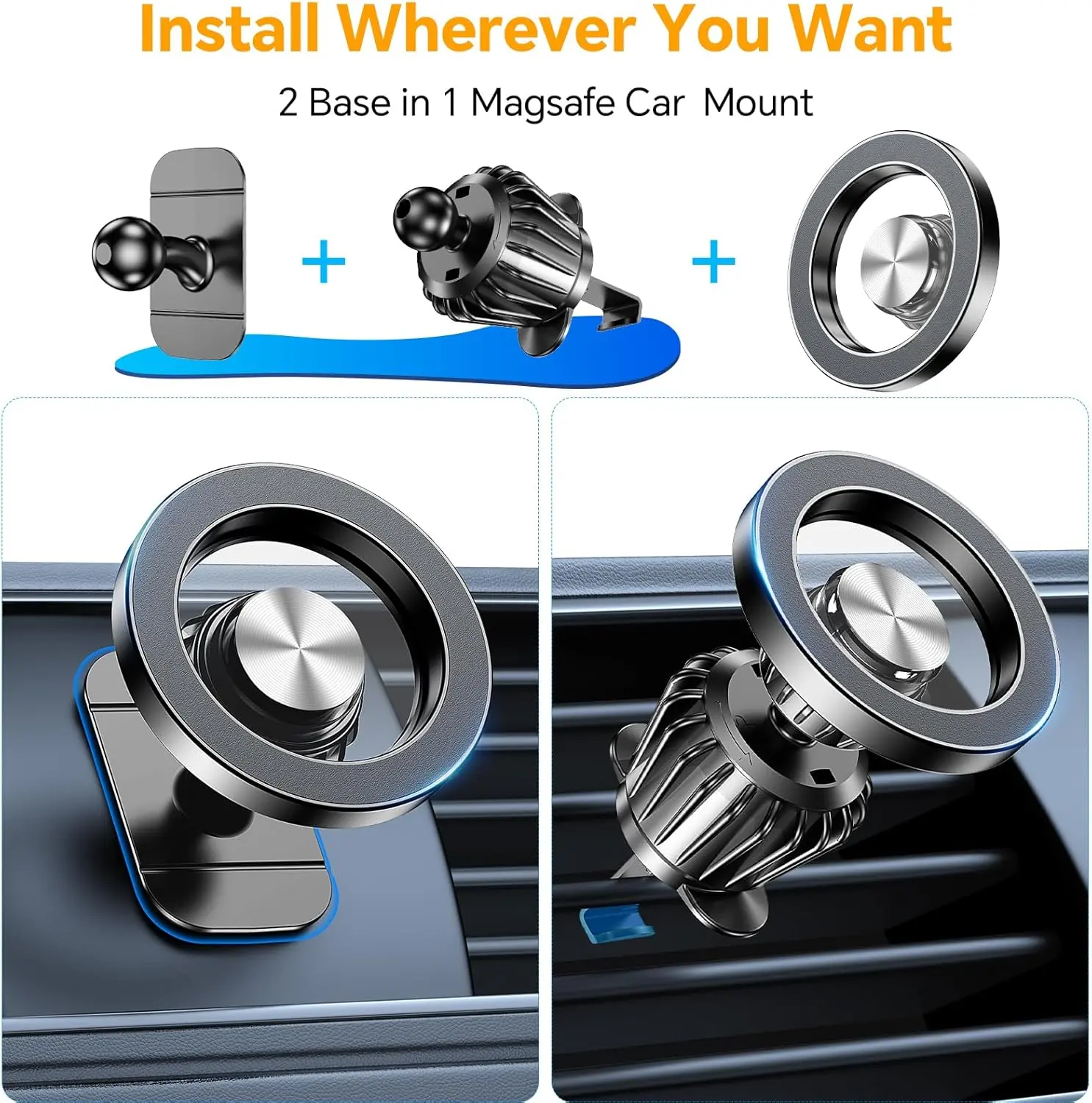 Kaistyle Magsafe Car Mount with 20 Strong Magnets Magnetic Phone Holder for iPhone 17 16 15 14 Women Men Dash Mounted Car Accessories