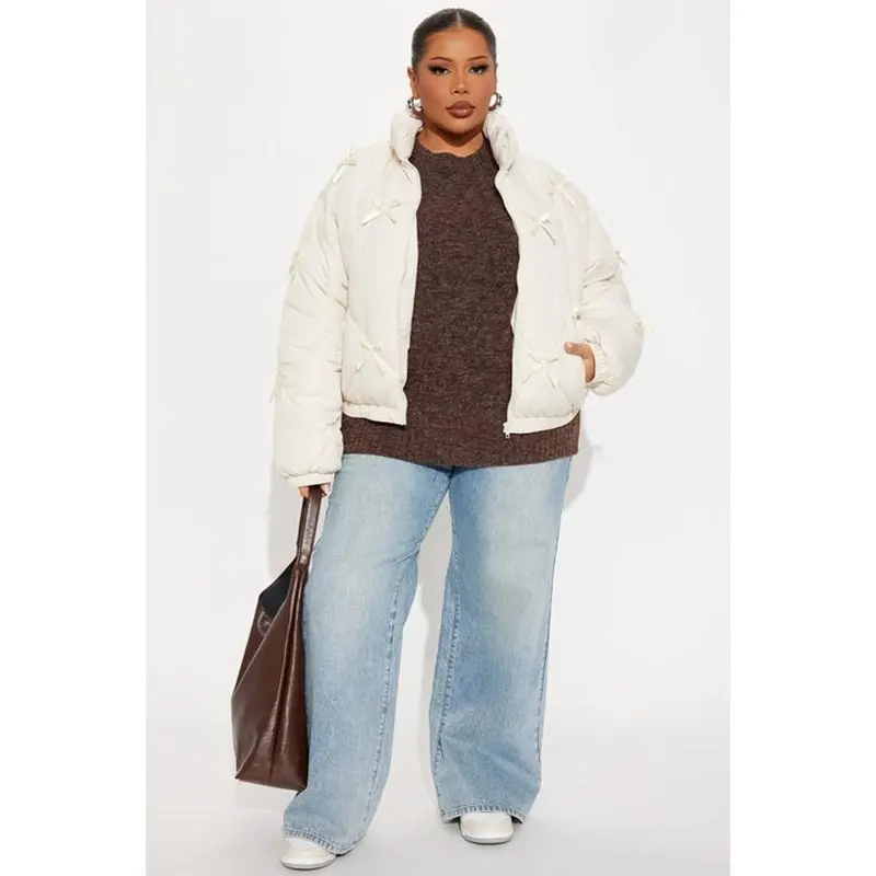 Cuteness Overload Bow Nylon Puffer Jacket - Cream H