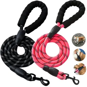 2 Pack Dog Leash 5 FT with Comfortable Padded Handle, Highly Reflective Threads Leash and Anti-Tangle Clip for Small Medium and Large Dogs
