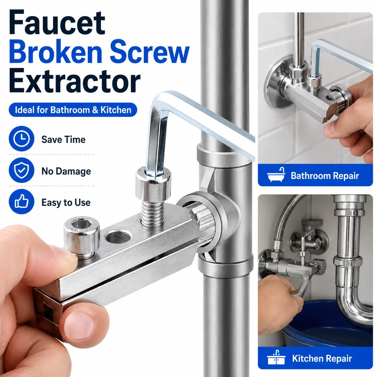Broken Screw Extractor Tool for Faucet and Angle Valve Repair, Plumbing Removal Tool Kit for Bathroom Kitchen Pipe Fittings toolset equipment mechanic christmas fathersdaygift party