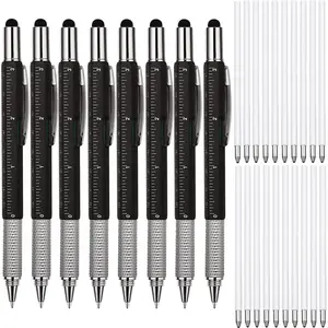 8 Pcs Pens 6 in 1 Multi-tool Pen Set with Refills for Men's, Christmas Stocking Stuffers for Men Dad Husband (Black)