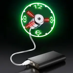 USB Powered Clock Fan, LED Display Time, Adjustable 360° Air Direction, Suitable for Desktops and Laptops, Unisex, Essential Desk Accessory, Portable Cooling Fan