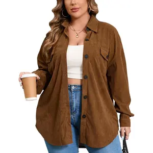 2026 Women's 1X-5X Plus Size Flannel Plaid Corduroy Shacket Jacket Oversized Button Down Coats Shirts Winter Fall2026