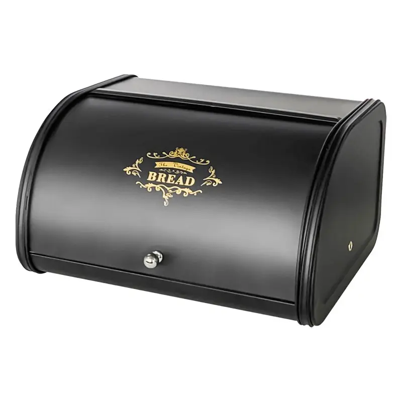 【Back to School Shopping】SOTECH Metal Bread Box for Kitchen Countertop Large Capacity Black Bread Storage Bin with Roll Top Kitchen Organiser Pantry Snack Storage Containers Bread Holder for Kitchen Counter Sturdy