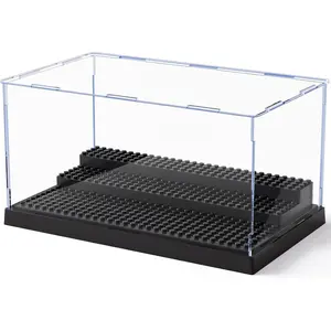 Minifigure Display Case for Action Figures Blocks, Clear Dustproof Acrylic Display Box Storage with 3 Movable Steps Gifts for Children,Black-