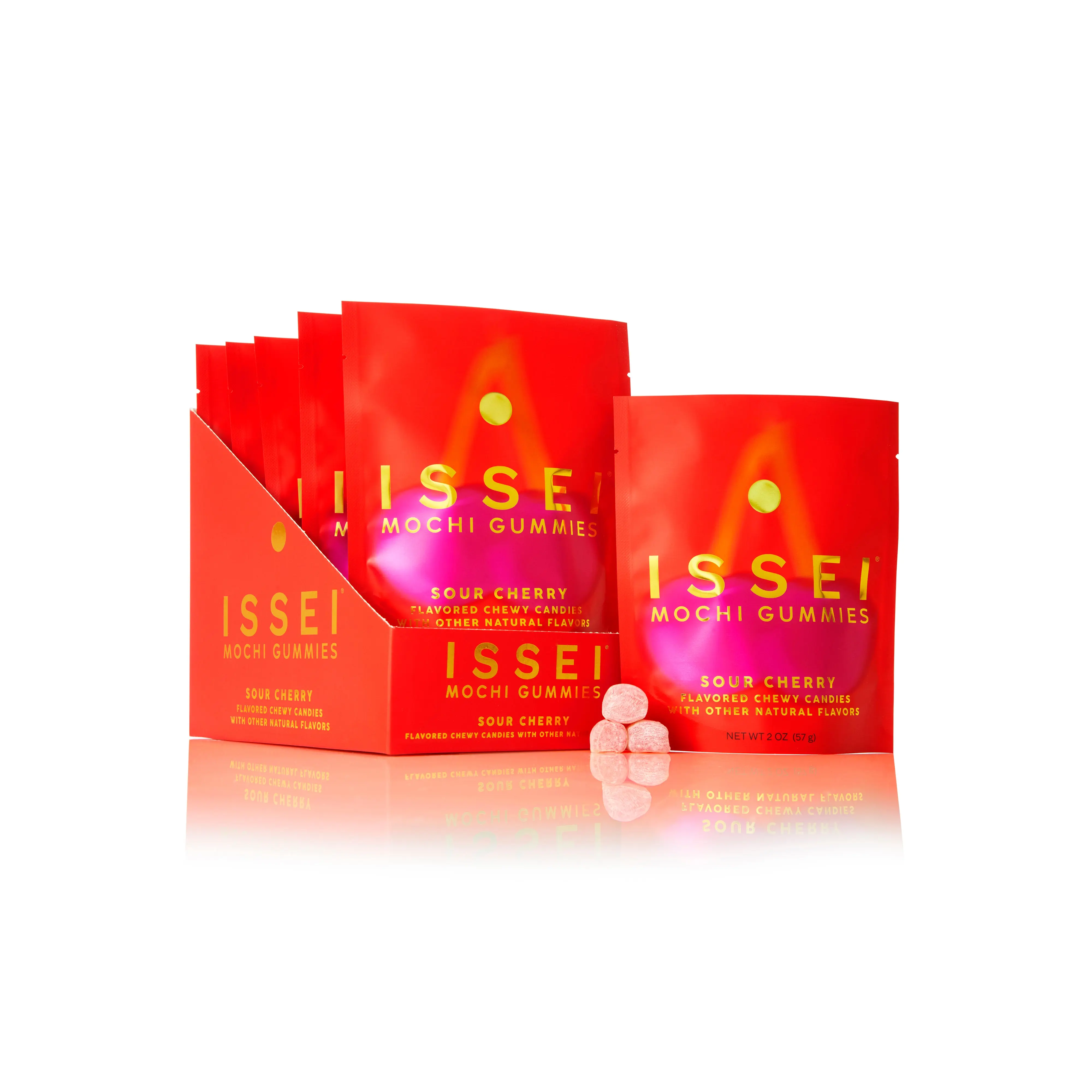 Issei Mochi Gummies 6 Pack Sour Cherry | Soft & Chewy | Award Winning | Gelatin-Free, Non-GMO, Gluten-Free, Plant-Based, Dye-Free | Delicious Snack | 2 Oz (6 Pack, Sour Cherry Flavor)