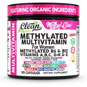 Clean Nutra Women’s Methylated B6 & B12, Vitamins A B C D+K & E, Myo-Inositol, CoQ10, Betaine Anhydrous, Omega-3s, Probiotics & More for Energy Hormone Balance & Wellness Capsules – Methyl Glow