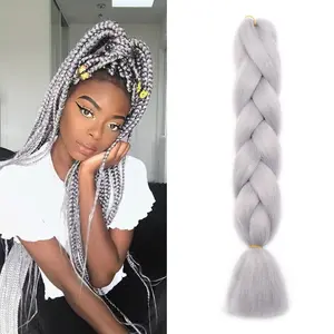 Silver Gray Braiding Hair 1 Bundle 24inch Jumbo Braiding Hair Extensions High Temperature Synthetic Braid Hair Braiding Hair Pre Stretched Braid Extensions