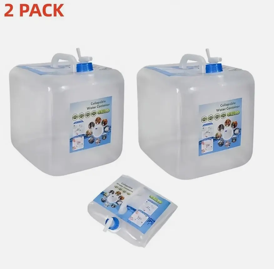 Collapsible Water Storage Containers (2-Pack, 10L) - BPA-Free Food-Grade, Leak-Proof, Wide Mouth with Spigot, Gravity Filter Compatible for Camping, RV Emergencies