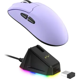 LTC GM022 Ultralight 3-Mode Wireless Gaming Mouse with RGB Charging Dock, PAW3395 26K DPI Sensor, 55G Lightweight Ergonomic Bluetooth Gaming Mouse, 5 Programmable Buttons, 80 Million Click Switch