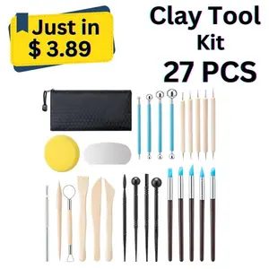 27 PCS Clay Tools Kit - Comprehensive Pottery Sculpting Set for Kids & Adults, Ideal for Polymer, Air Dry Clay, Pottery Crafts, Dotting, Carving, Drawing, Molding, and Shaping