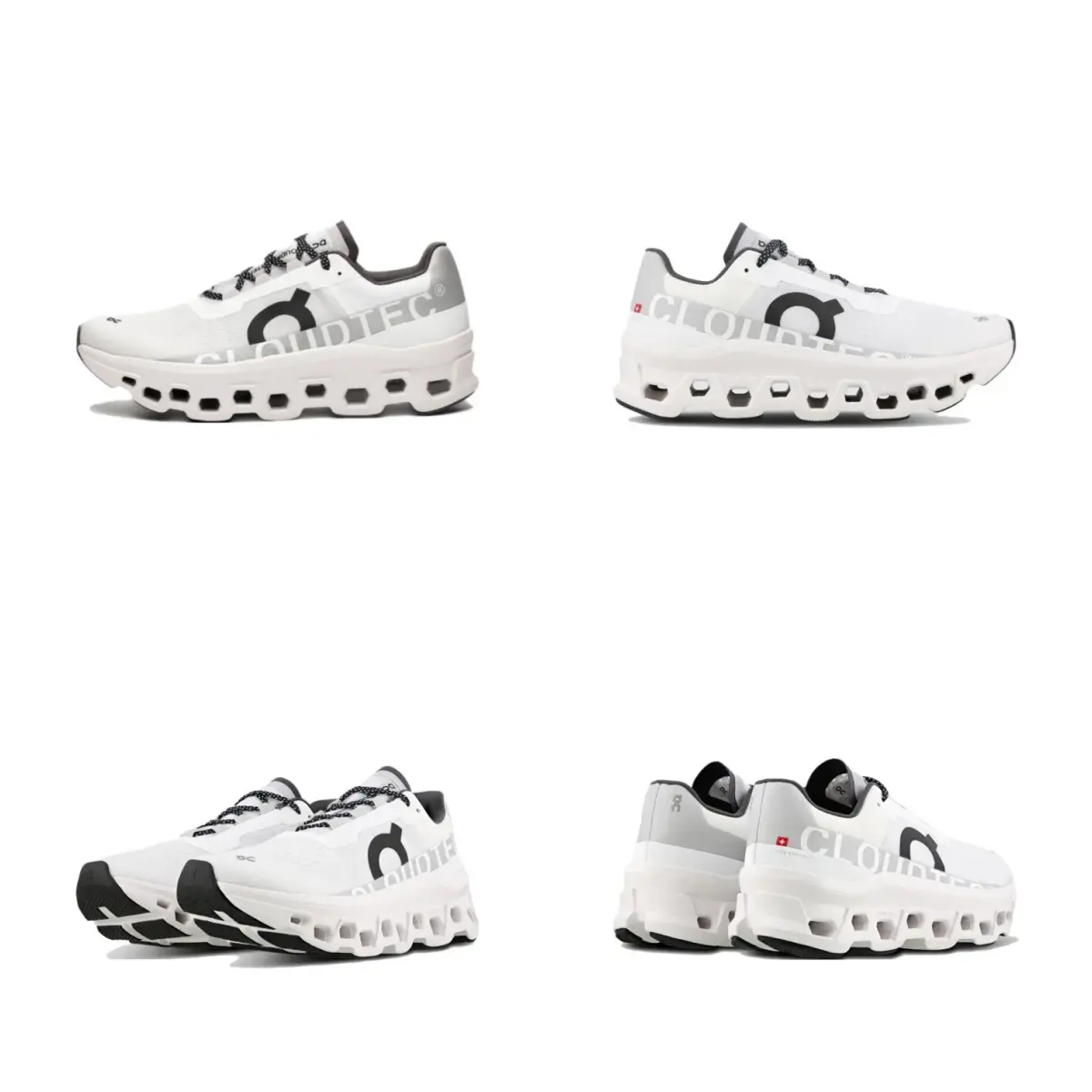 On Cloudmonster White Grey Running Sneakers CloudTec Cushion Breathable Road Athletic Shoes