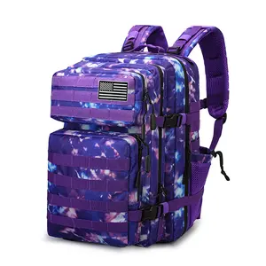 45L Military Tactical Backpack for Men & Women Bug Out Bag Assault pack Molle Daypack Hiking Trekking Rucksack (2.0 side pockets (purple tie-dye)